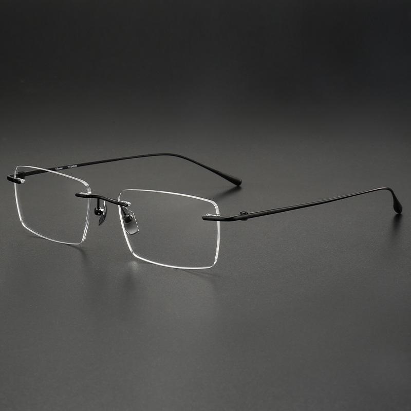 Pure Titanium Men s Square Rimless Myopia Glasses with Vacuum IP Electroplating чёрный