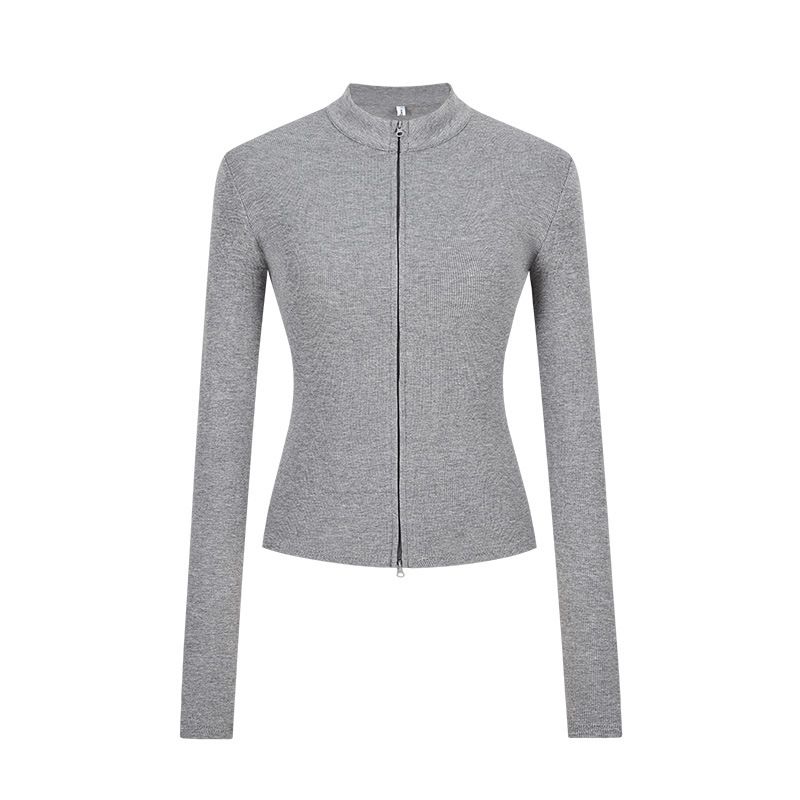 2025 Fall and Winter Double Zipper Long Sleeves Knitwear Female Sexy Silm Slim Looking Korean Style Niche Style Short Tops Trendy High Elastic