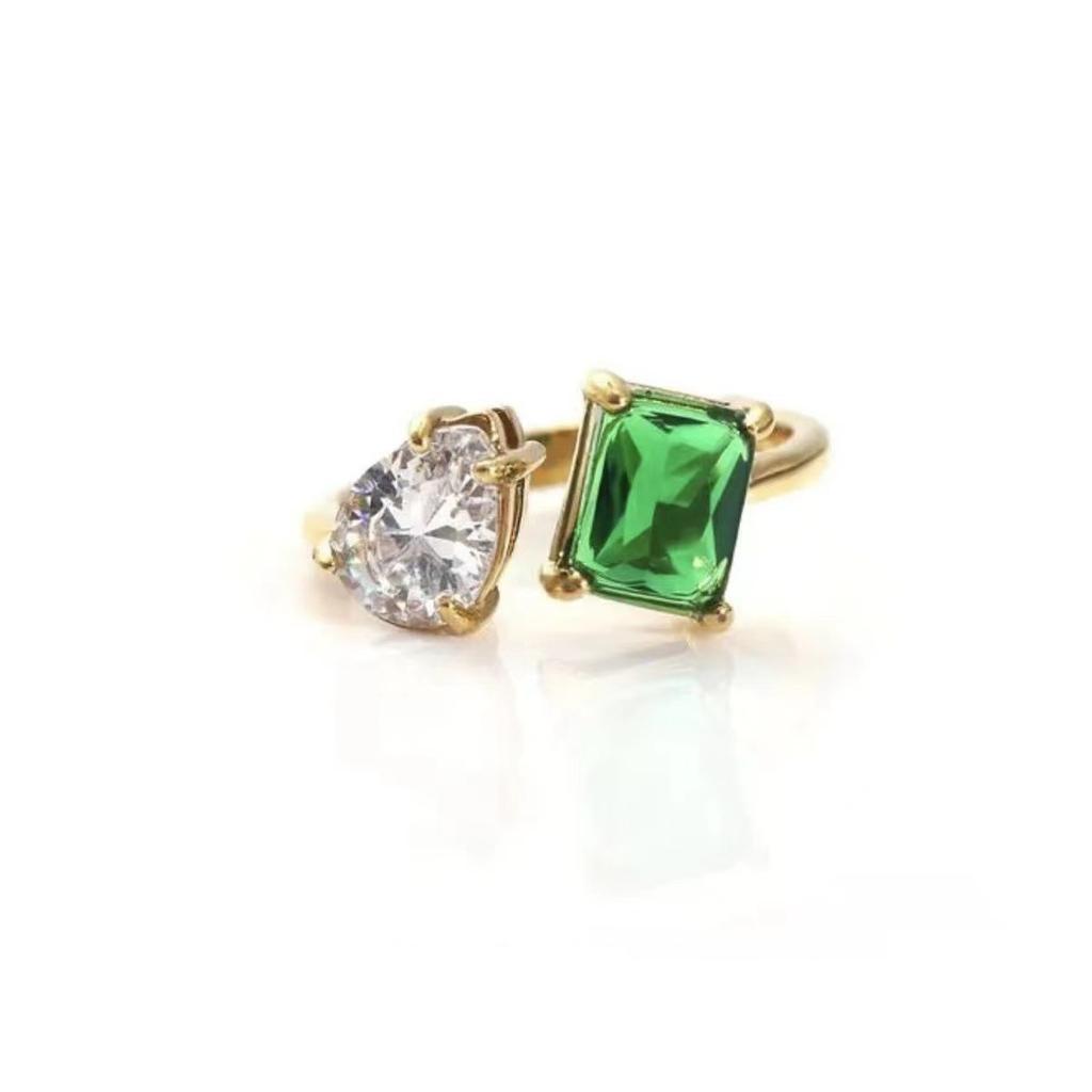 High-end retro green zircon ring European and American style temperament fashion ring