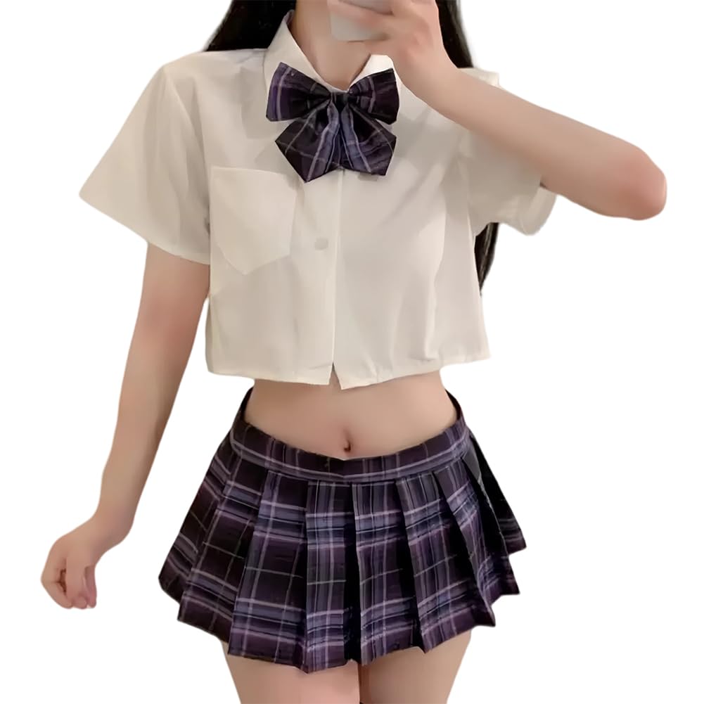 Sexy Sailor Uniform JK Mini Skirt with Bow Tie Set Cute Adorable Extreme Uniform Seduction Easy Costume High School Girl JK Cosplay Adult School