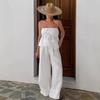 Holiday Style White Tube Top Set Women's 1116 Summer Fashion Loose Top Wide Leg Pants Two-piece Set