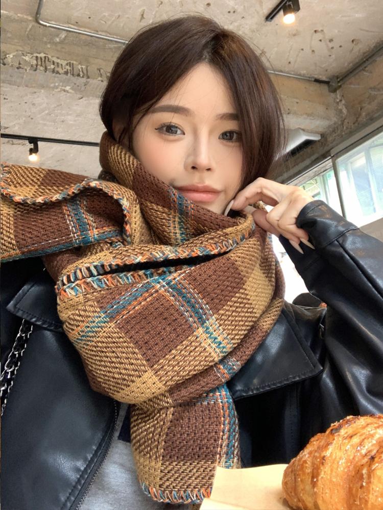 Women Winter Knitted Scarf Headscarf Ladies Men Casual Preppy Plaid Warm Scarve Mujer Male Foulard Wrap Shawl New Unisex Vintage