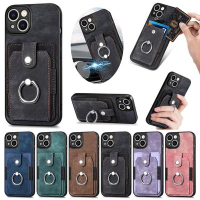 Ranuras para tarjetas Funda magnética de cuero Slim Fit para iPhone 14 13 12 Funda con soporte para anillo Funda para tarjeta Samsung Galaxy S20 S21 FE S22 S23 Plus Ultra S10E