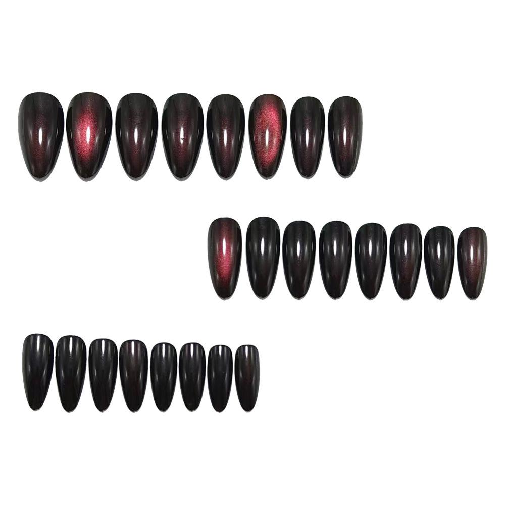 Almond Purple Cat Eye Wearable Fake Nails – Fashionable Brightening Finish, 24-Piece Set.