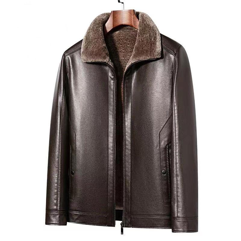 Autumn and Winter Fur As One Men's Leather Jacket Padded and Thickened Motorcycle Leather Jacket Fur Coat Male