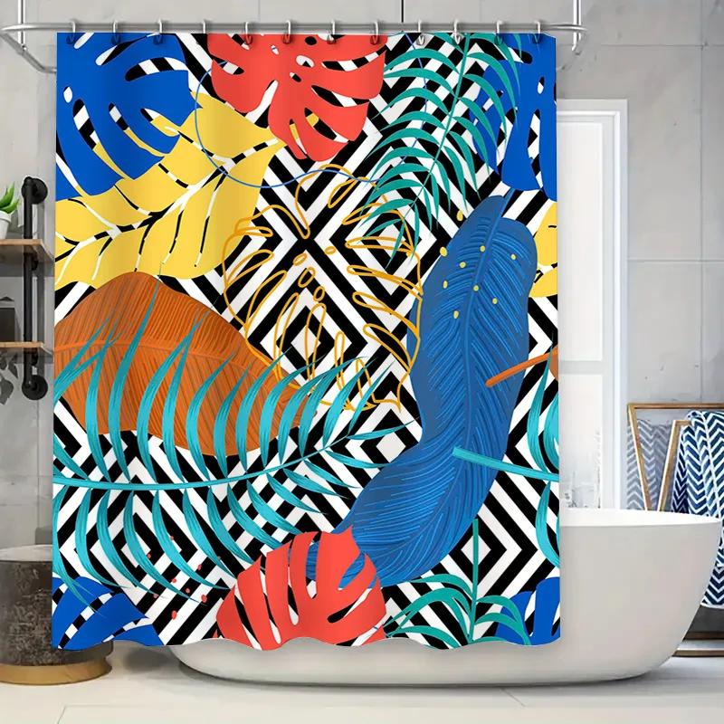 Modern Shower Curtain with Monstera Plant Print Bold Colors for Bathroom Decor Unique Wall Hanging Home Décor Accessories