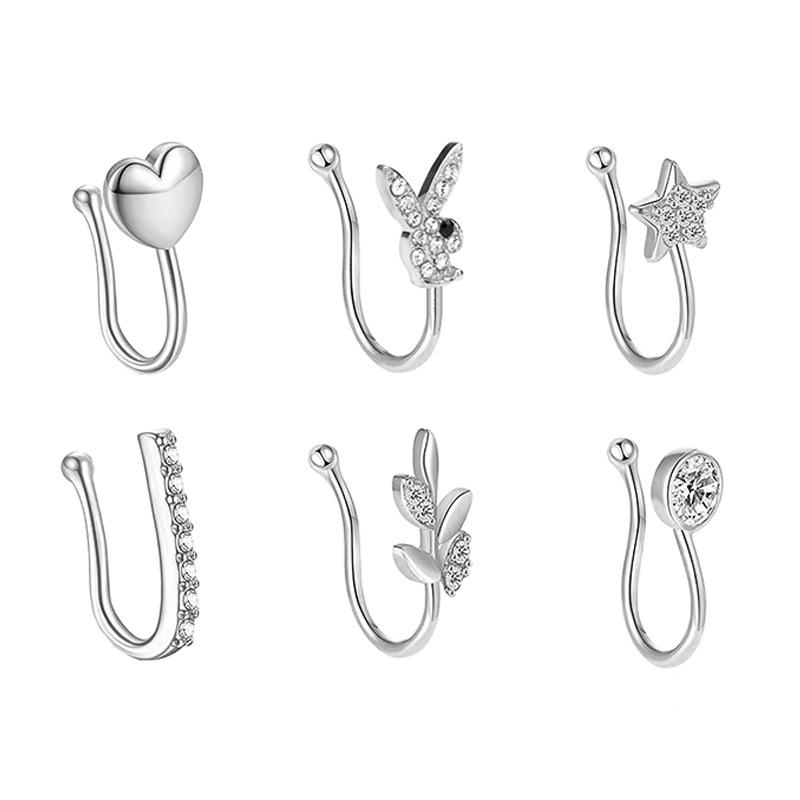 

Популярность нового сплава, 6-компонентные носовые зажимные бриллианты без перфорации, европейский и американский тренд, прокол человеческого тела, поддельное носовое кольцо