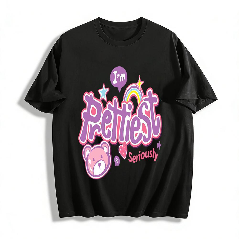 

I m Pettiest Themed Printed T-shirt Cute Bear Rainbow Element Casual Comfortable Short-sleeve Top Pure cotton T-shirt 6XL