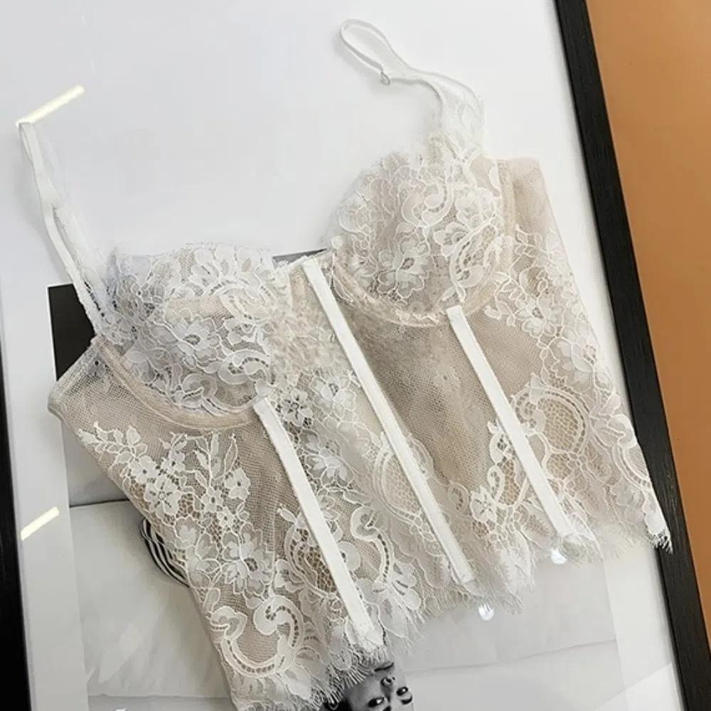 Back Chest Buckle Lace Corset Fish Bone Wrapped Suspender Vest Lace Camisole  Party
