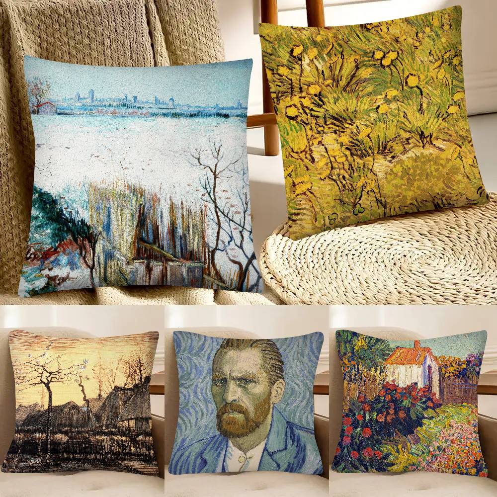 Van Gogh Art Pillow Case Fashion Square Pillowcase Bedroom Sofa Room Ins Decoration Leisure