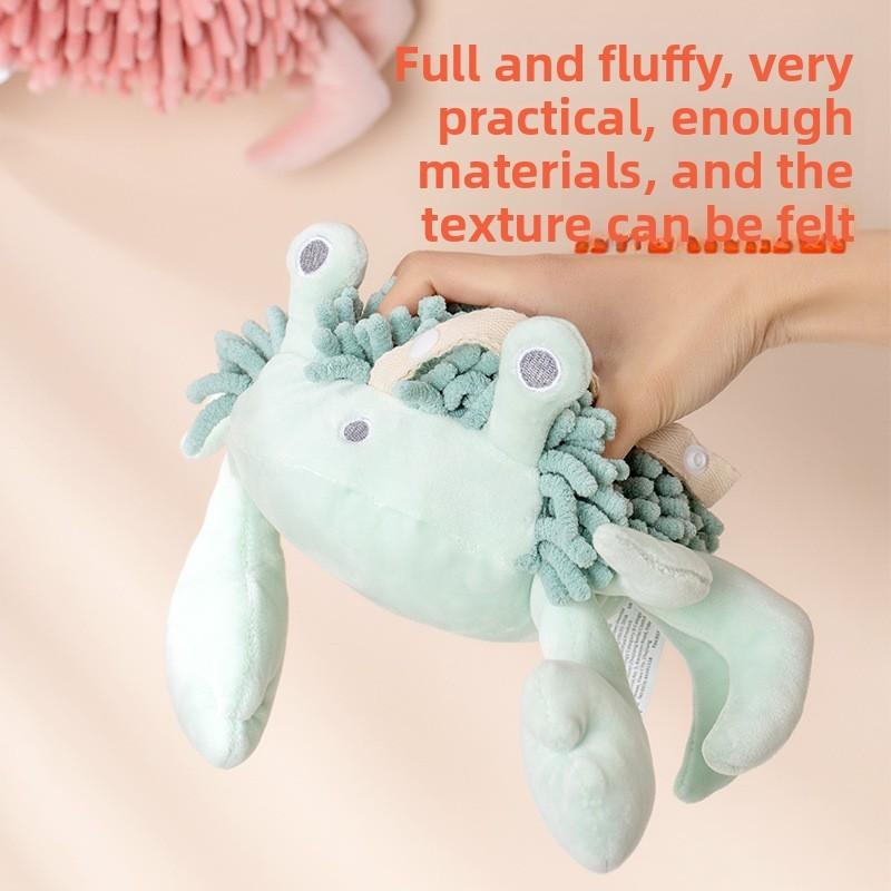 Cartoon Crab Plush Hand Towels With Absorbent Polyester Material For Kids And Home Use