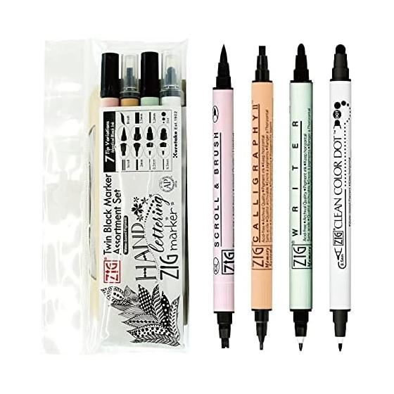 Kuretake Набор из 4 двусторонних маркеров Pen Black MSTC/4VBK