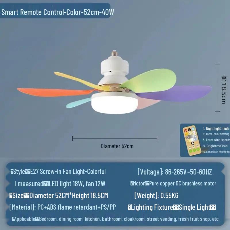 Silent E27 Ceiling Fan Light with Six Blades for Bedroom and Living Room