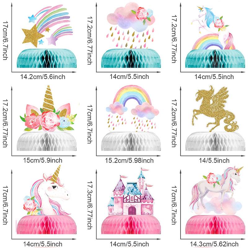 9pcs Rainbow Unicorn Honeycomb Balls Party Table Decorations Paper Fan Set Birthday Party Baby Shower Decor Desktop Supplies