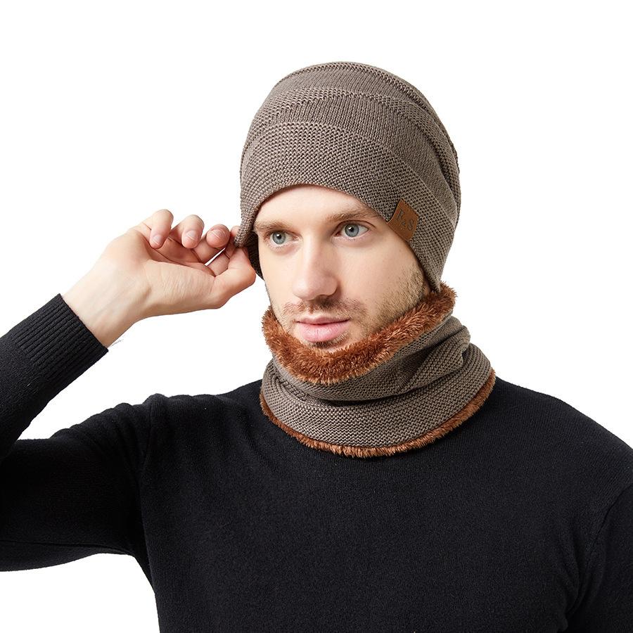 Winter Thick Warm Hat Couple's Warm Hat Solid Color Men's Women's Velvet Knitted Hat Sleeve Cap