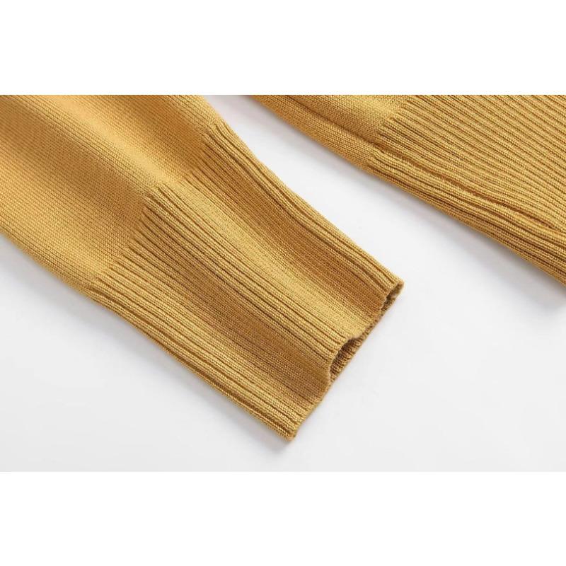 VEZFAA Women's Fashion Casual Fall Winter Solid Color Print Long Sleeve V-Neck Sweaters