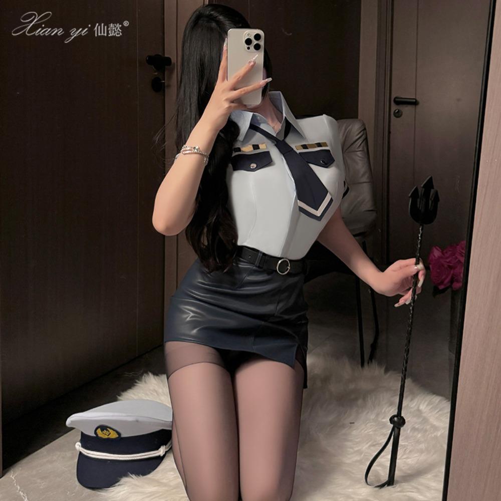 Xianyi Erotic Underwear Pure Desire To Wrap Buttocks Stewardess Uniform Large Size Seduction Policewoman Sexy Suit Nightclub Clothes 598