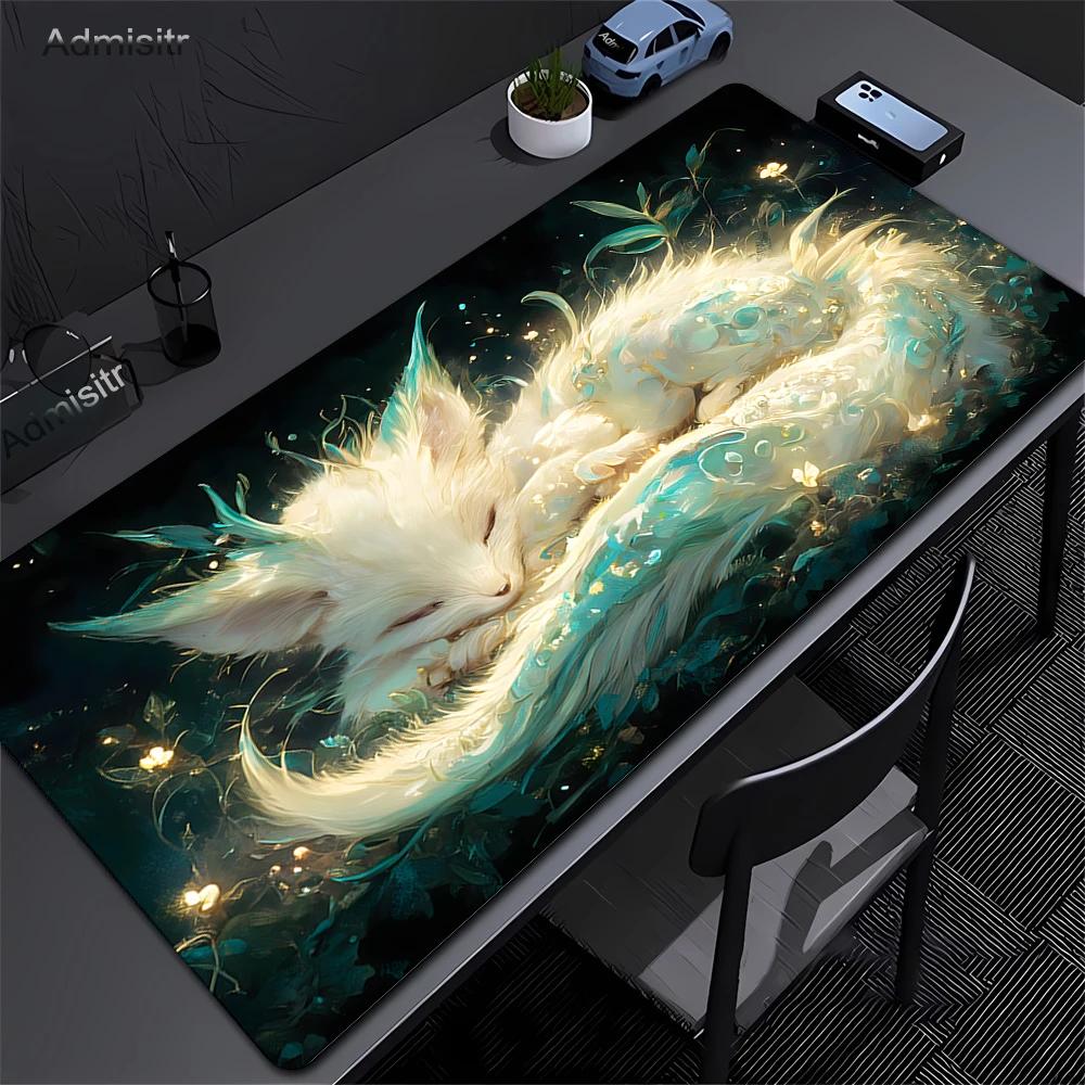 Pink Fox Large Gaming Mousepad XXL Gamer Mouse Pad Office Long Table Accessories Mouse Mat Kawaii Nine-tailed Fox Desk Mat Xxl