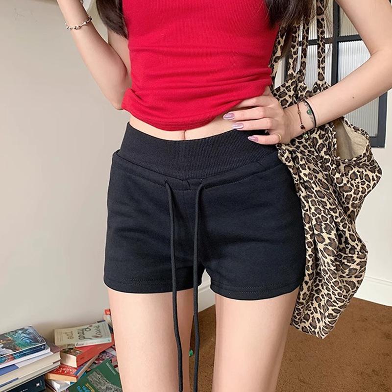 Women s High-Waisted A-line Drawstring Sports Shorts with Faux Pockets S 75-95 lbs чёрный