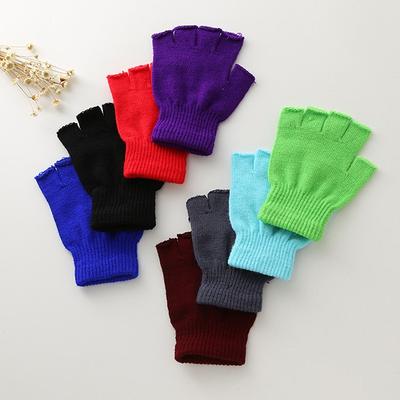 1Pair Short Half Finger Gloves Unisex Knitted Elastic Warm Wrist Glove Solid Color Winter Soft Cycling Accessories Unisex