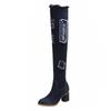 Fashion Trendy Hole Slim Long Denim Boots Over-the-knee Boots Women Jeans Shoes Cut Out Chunky High Heels Metal Zipper Chelsea Botas2025