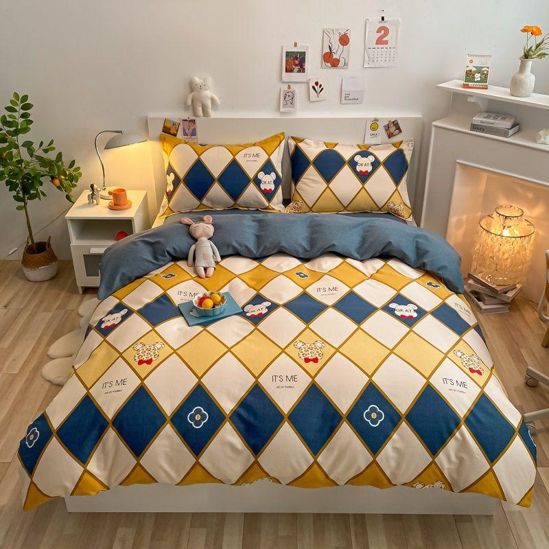 

Комплект постельного белья из чистого хлопка, утолщенный, с заземлением, из четырех предметов, хлопковая простыня и наволочка, мультяшное милое постельное белье, студенческий комплект из трех предметов Tony-pure cotton thickened sanding One pillowcase