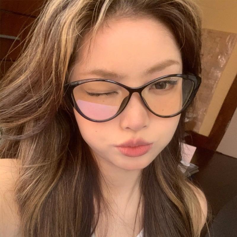 Women Trendy New Cat Eye Glasses Anti Blue Light Retro Large Frame Triangle Spectacle Frame Anti Radiation Eyeglass For Woman