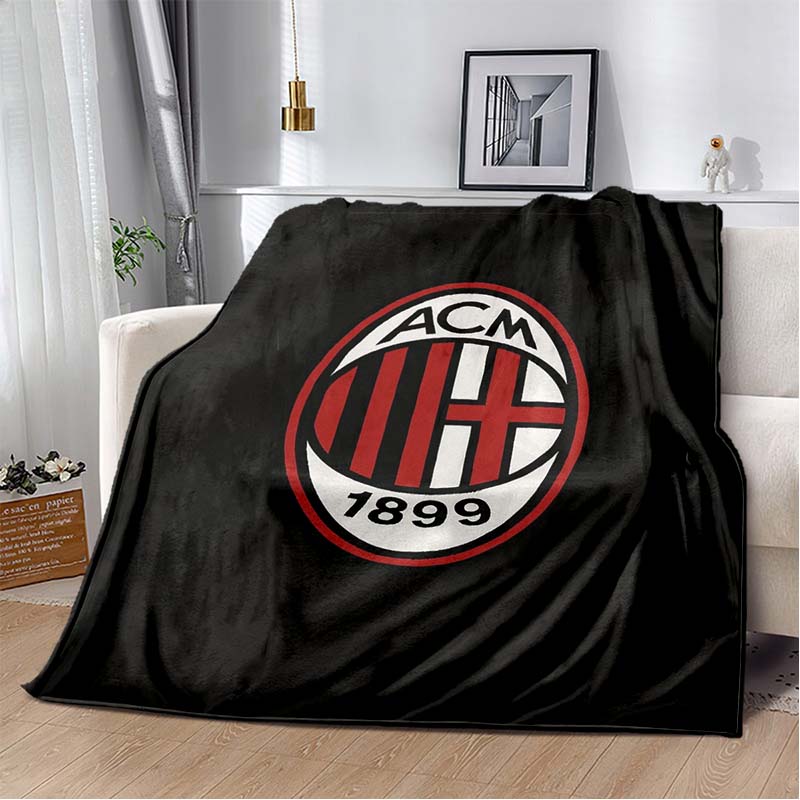 AC Milan Football Club Half Black Red Split ACM 1899 Logo Flannel Blanket Soft Warm Lightweight Sports Fan Washable Throw Blanket Bedroom Sofa Decor