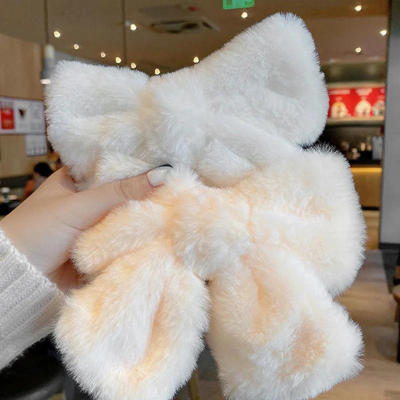 Autumn and  Winter Enlarged Plush Bow Girl's Hair Clip for Women's Fashion Soft  Warm High Grade Sweet Elegant Hairs Accessories