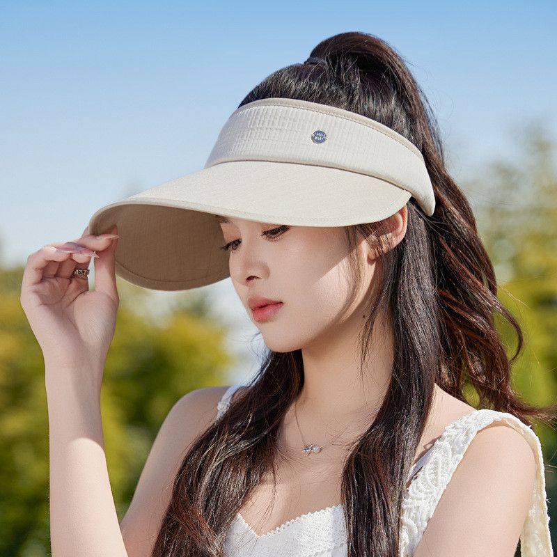 

Summer Outdoors Convenient Hat Female Sunshade Top Sun Protection Hat Big Brim Easiest for Match Fashion Face-Looking Small Empty Storage Sun Hat 8799-Champagne Rice