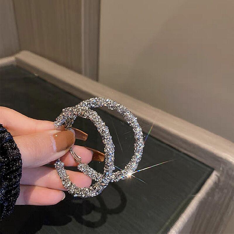 2024 Fashionable Large Diamond Hoop Earrings