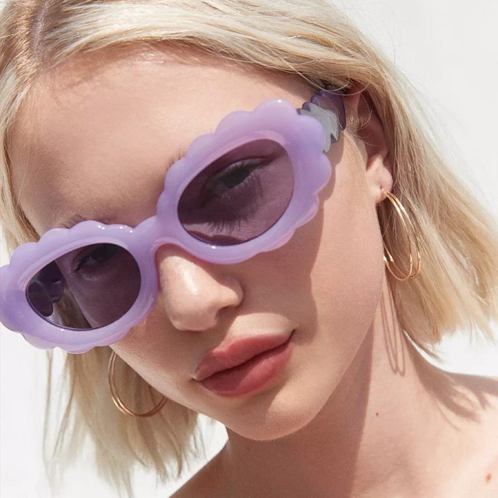 Lunettes de soleil Y2K Vintage à Monture Large Motif Ondulé Fleuri pour Femmes Hommes Lunettes de Soleil de Designer de Luxe Teintes Punk Violet Rose