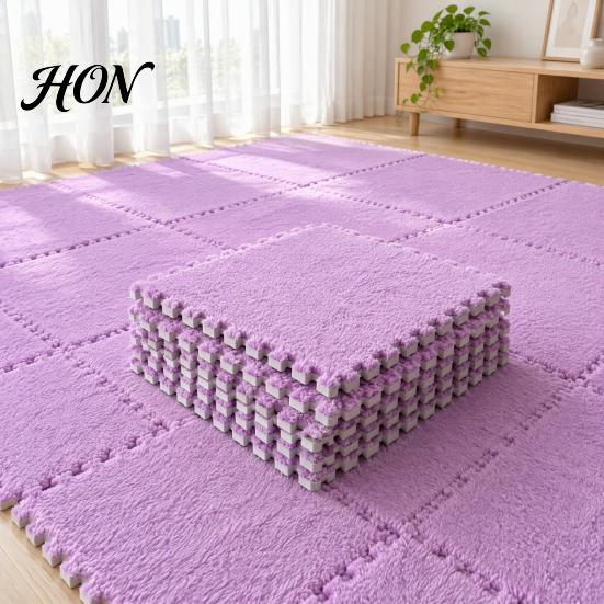 Easy Installation Rugs Plush Puzzle Floor Mat, Interlocking Carpet Tile, Anti Slip EVA Foam Jigsaw Protective Mats for Kids Rug Squares Bedroom