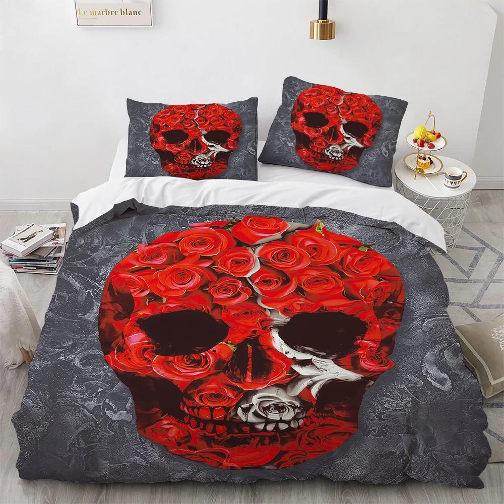 Skull Bedding Set 3D Print Terror Skulls Pattern Ghost Smile King Queen Size for Halloween Decoration Kids Teens Men Duvet Cover