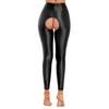 Damen Glänzende Dehnbare Leggings mit offenem Schritt Einfarbig Elastischer Bund Skinny Hose Perfektes Valentinstags-Flitterwochen-Geschenk