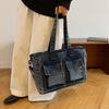 Denim Tote Bag for Women – Vintage Bag with Front Pockets & Adjustable Shoulder Strap – Perfect for Casual & Daily Use