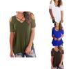 Elegant Women Cold Shoulder Loose Tops Criss Cross Short Sleeve T-shirt Blouse