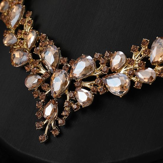 1 Set Hochzeitsohrringe Verlängerungskette Faux-Kristall Strass eingelegt Ankleiden Glitzer Dinner Damen Schmuck Halskette Weibliches Accessoire