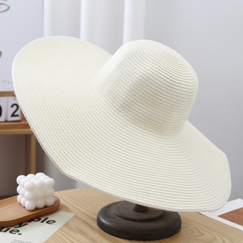 15cm Wide Brim Straw Hats For Women Summer Floppy Foldable Portable Beach Hat Girls Simple Solid Color Uv Protection Lady Panama