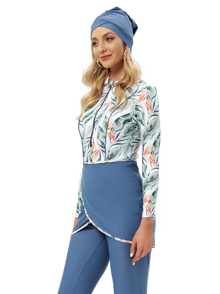 2022 Muslim Ladies' Conservative Zipper Swimsuit with Chest Pad