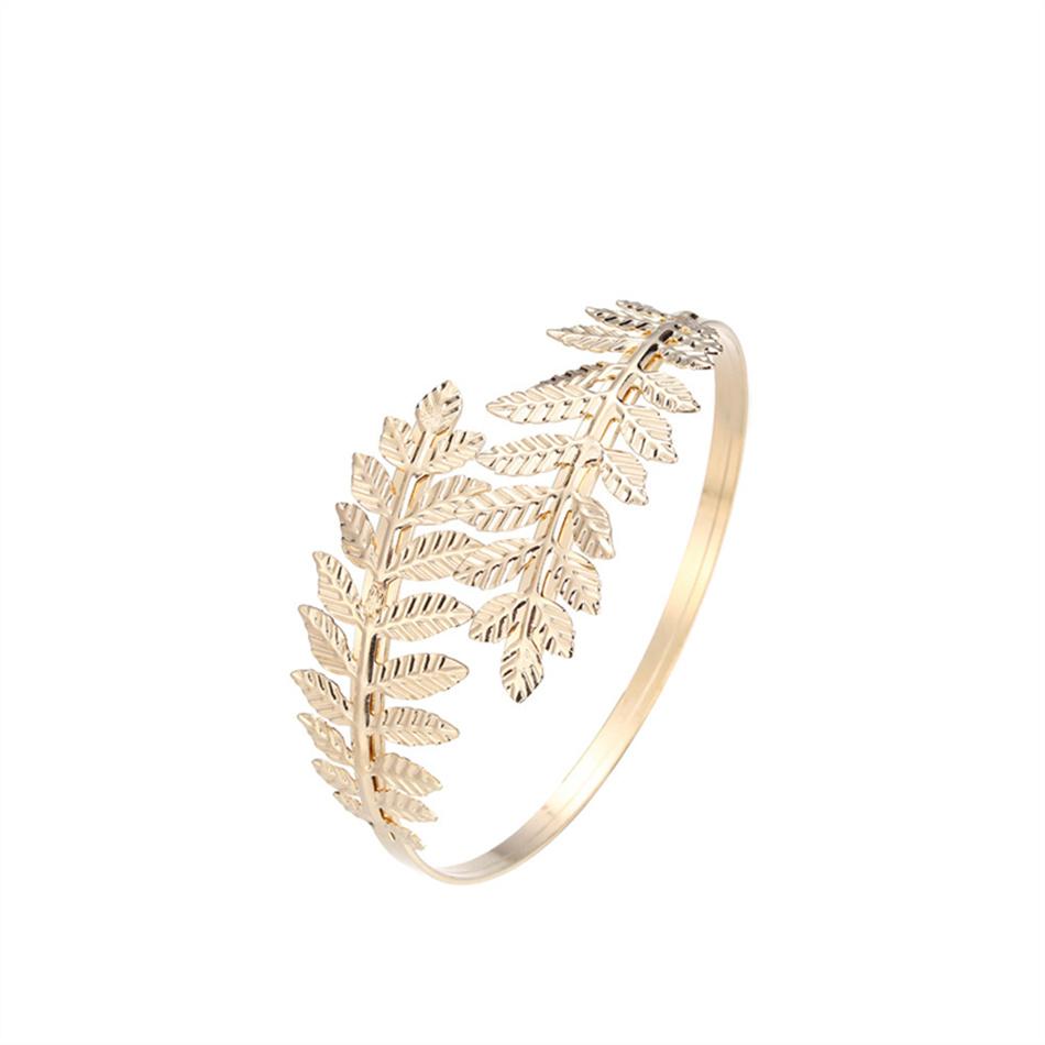 Metal Leaf Open Arm Ring Punk Personality Wide Cuff Bangles Girl Jewelry Simple Exaggerated Geometric Pulseras