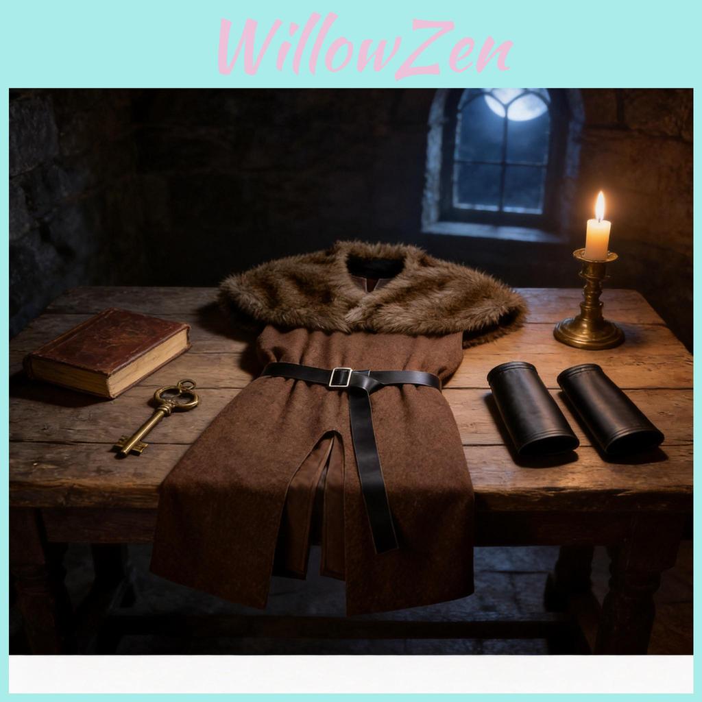 Medieval Knight Costume With Faux Fur Collar For Cosplay And Halloween Role Play