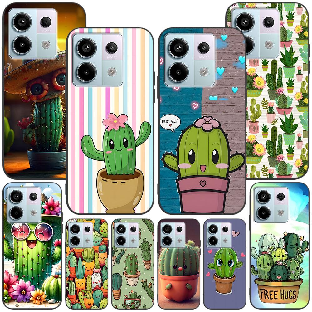 Plant Cactus Case for Xiaomi Redmi 10 10C 9C 9A 9i 9 Prime 9T 12 12C 10A K40 Pro Black Soft TPU Mobile Phone Bag Cover