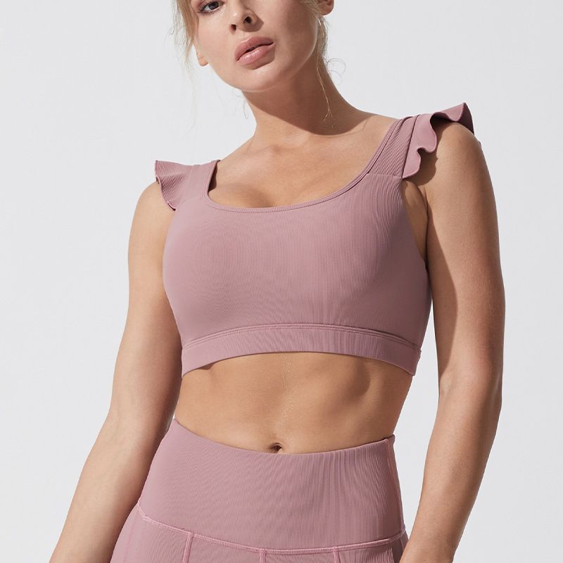 

European and American Outer Wear Small Flying Sleeve Women Waist Hugging Sports Underwear Running Beauty Back Workout Clothes Sports Bra Yoga Vest L Gray rose