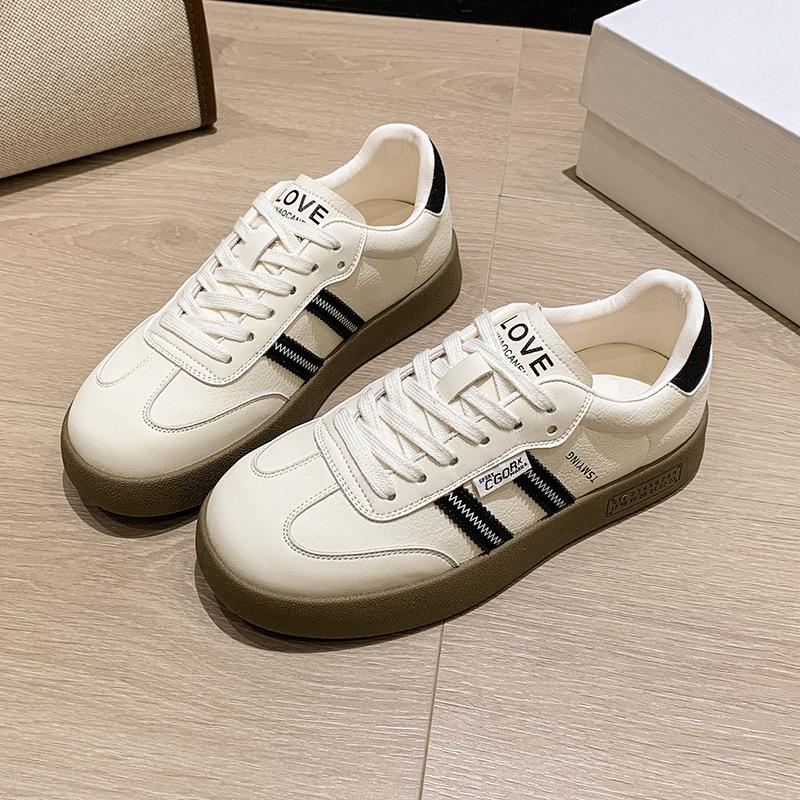 Thick-soled Dexun Shoes 2025 Autumn New Fashionable Versatile Flat Baseplate Shoes Simple Niche Design Showing Small Feet White Shoes