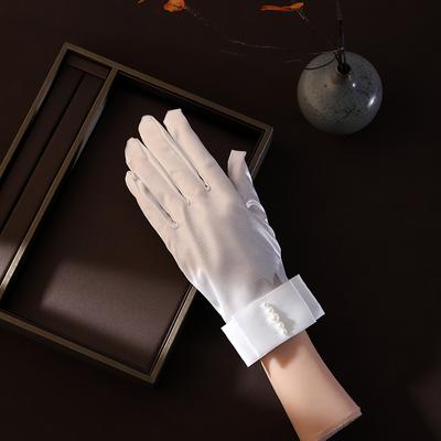 Guanti da sposa corti bianchi con perline, guanti da polso alla moda per matrimonio, adatti per accessori da sposa da donna