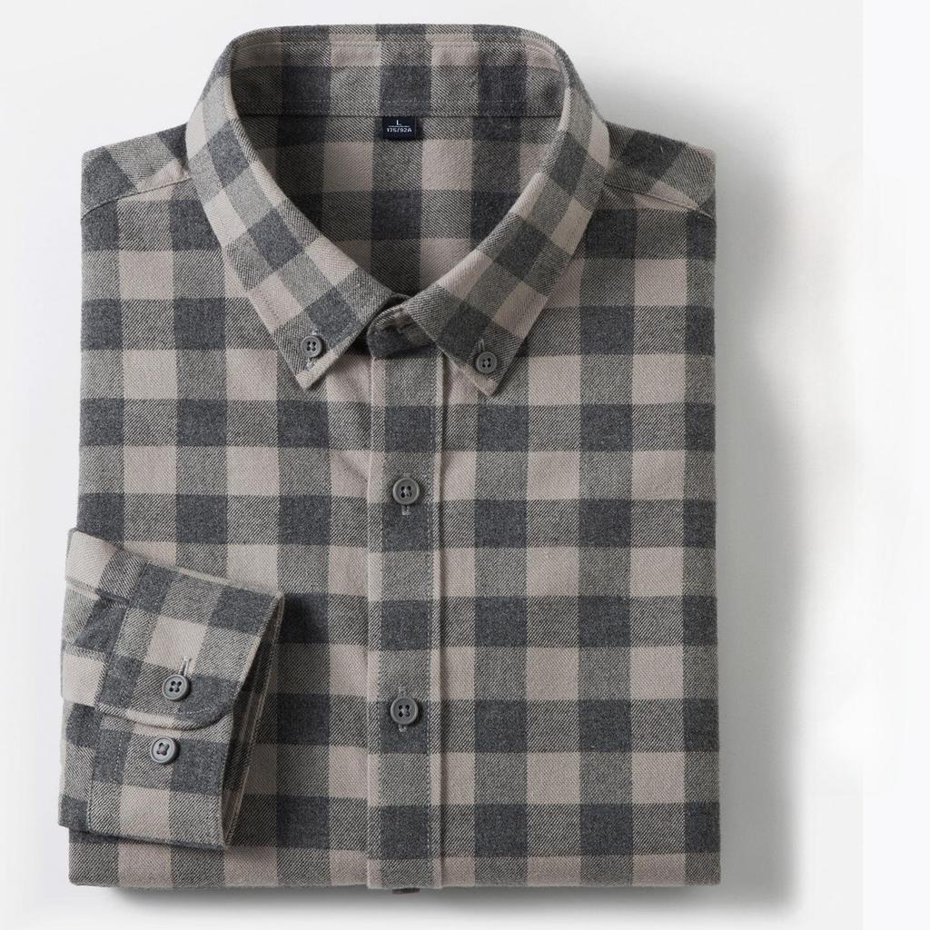 New In Shirt Plaid 100%cotton Brushed Long Sleeve Shirts for Men Slim Fit Casual Tops Hight Quality Designer Vintage Clothes