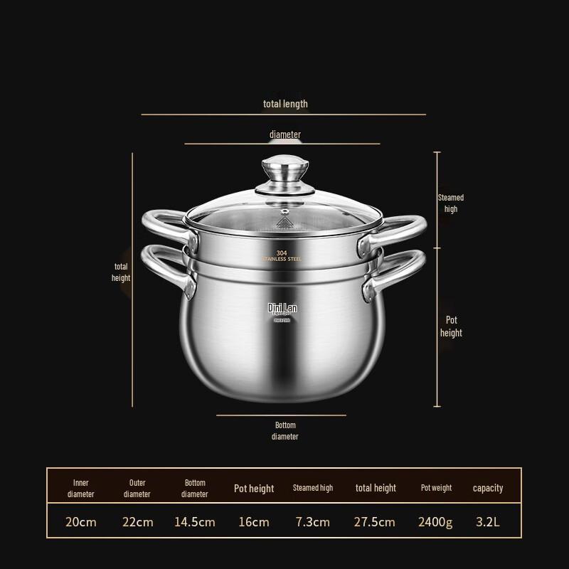 316 Stainless Steel Stock Pot with Steamer Basket and Lid