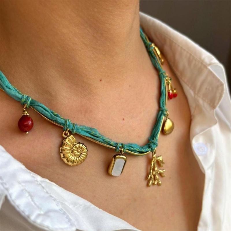 Sommerurlaub Layering Halskette Muschel Schneckenhaus Frucht Anhänger Verstellbar Leichtgewicht Für Strand Poolparty Freizeitkleidung