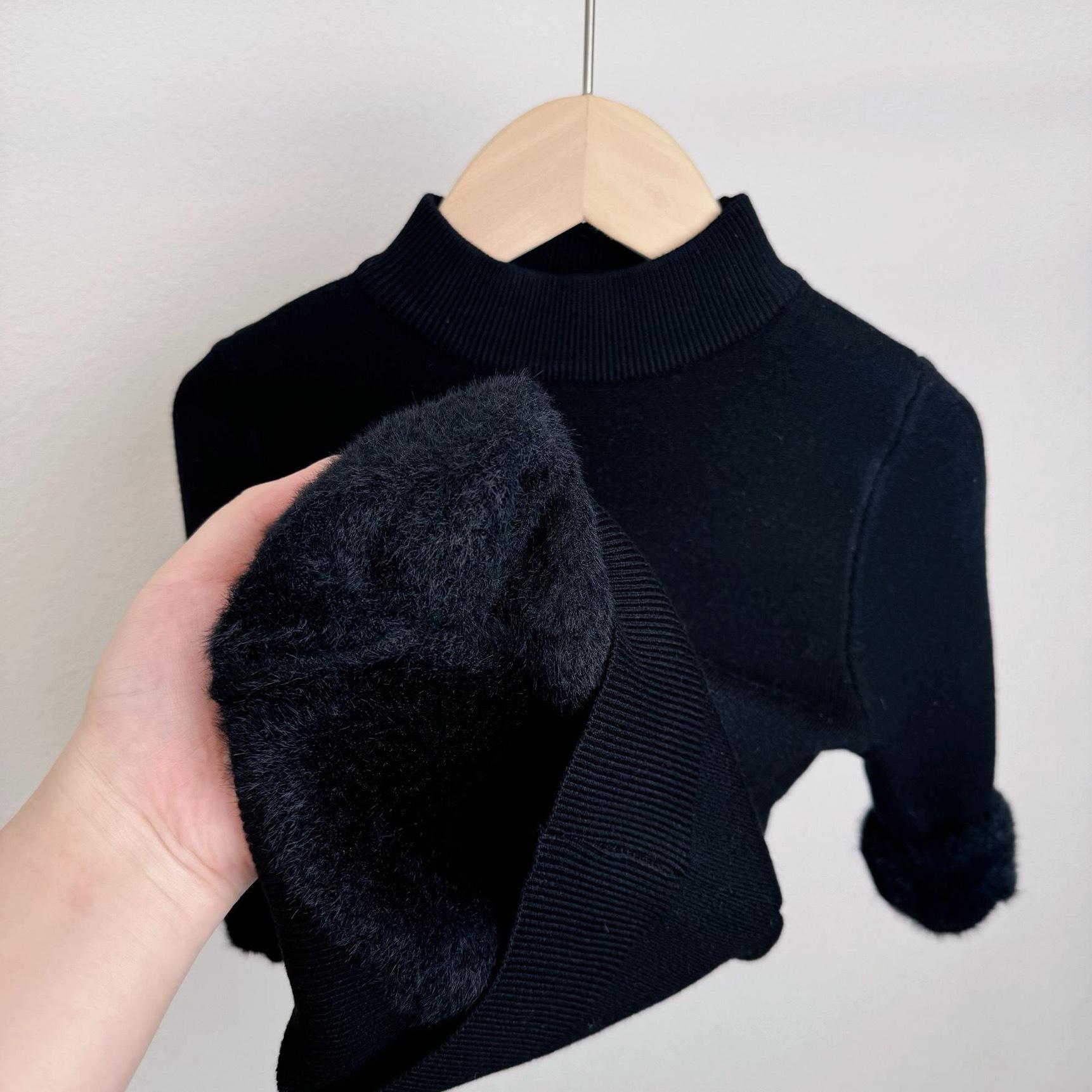 Женский толстый мягкий базовый свитер на флисе с воротником-стойкой для осени/зимы 160 cm чёрный